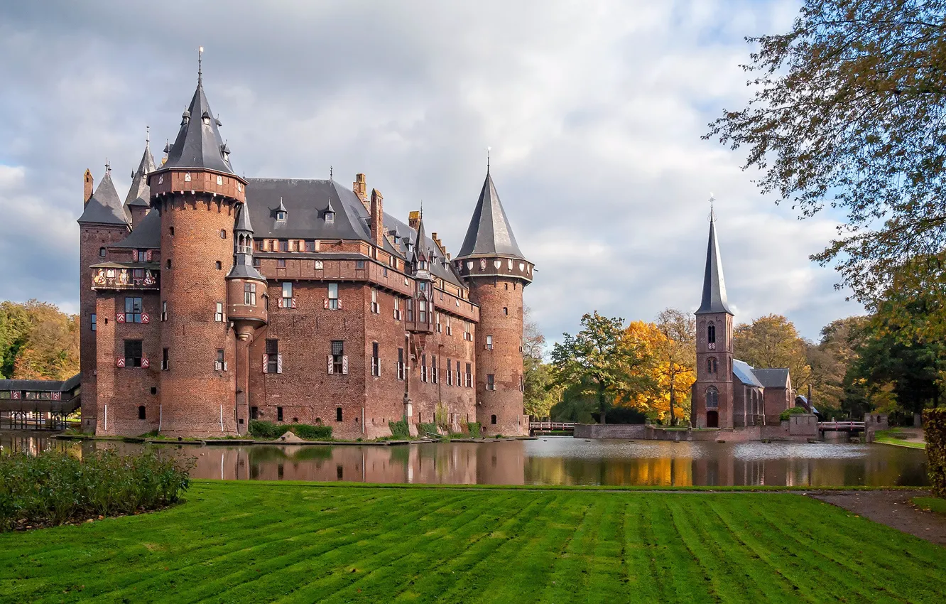 Photo wallpaper water, castle, Netherlands, architecture, ditch, Netherlands, Utrecht, Utrecht