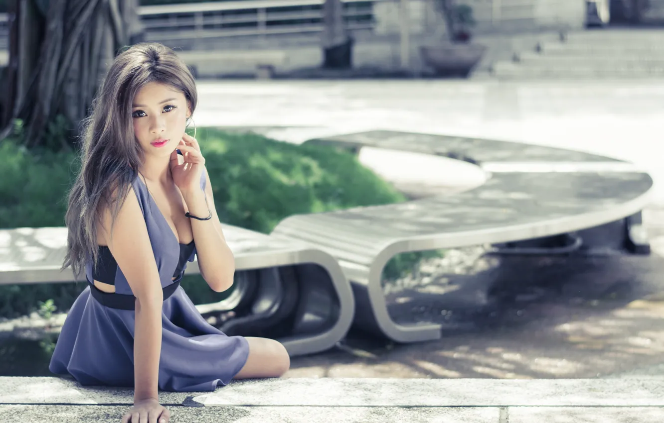 Photo wallpaper look, girl, hair, dress, Asian