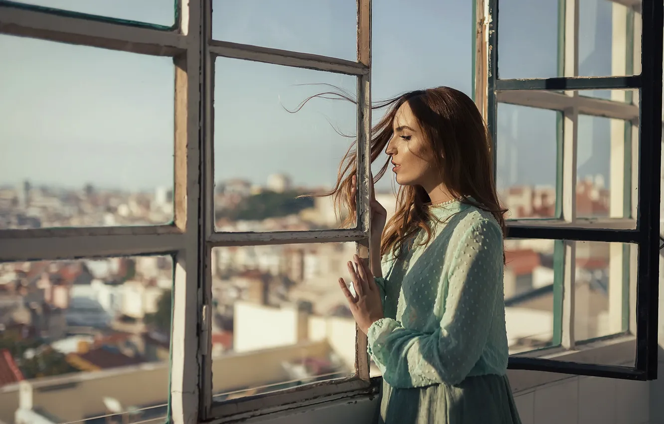 Photo wallpaper girl, mood, window