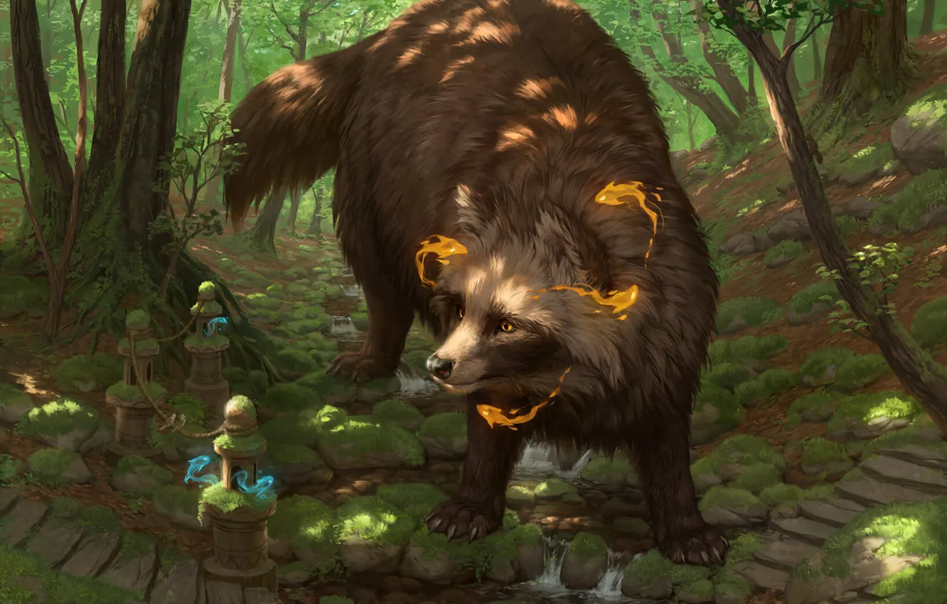 Photo wallpaper picture, art, raccoon, painting