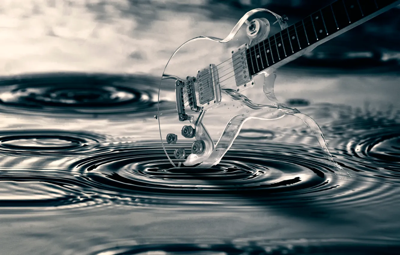 Photo wallpaper water, transparency, guitar