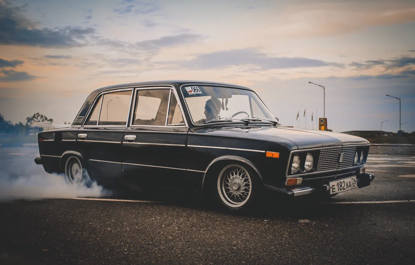 Photo wallpaper smoke, Lada, burnout, vaz, VAZ, 2106, low, six