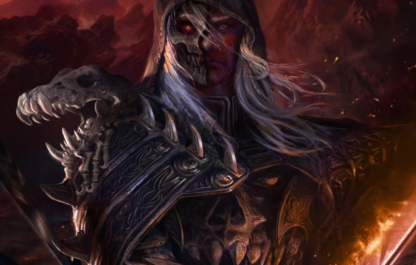 Photo wallpaper sword, warrior, mask, art, hood, male, Legend of the Cryptids