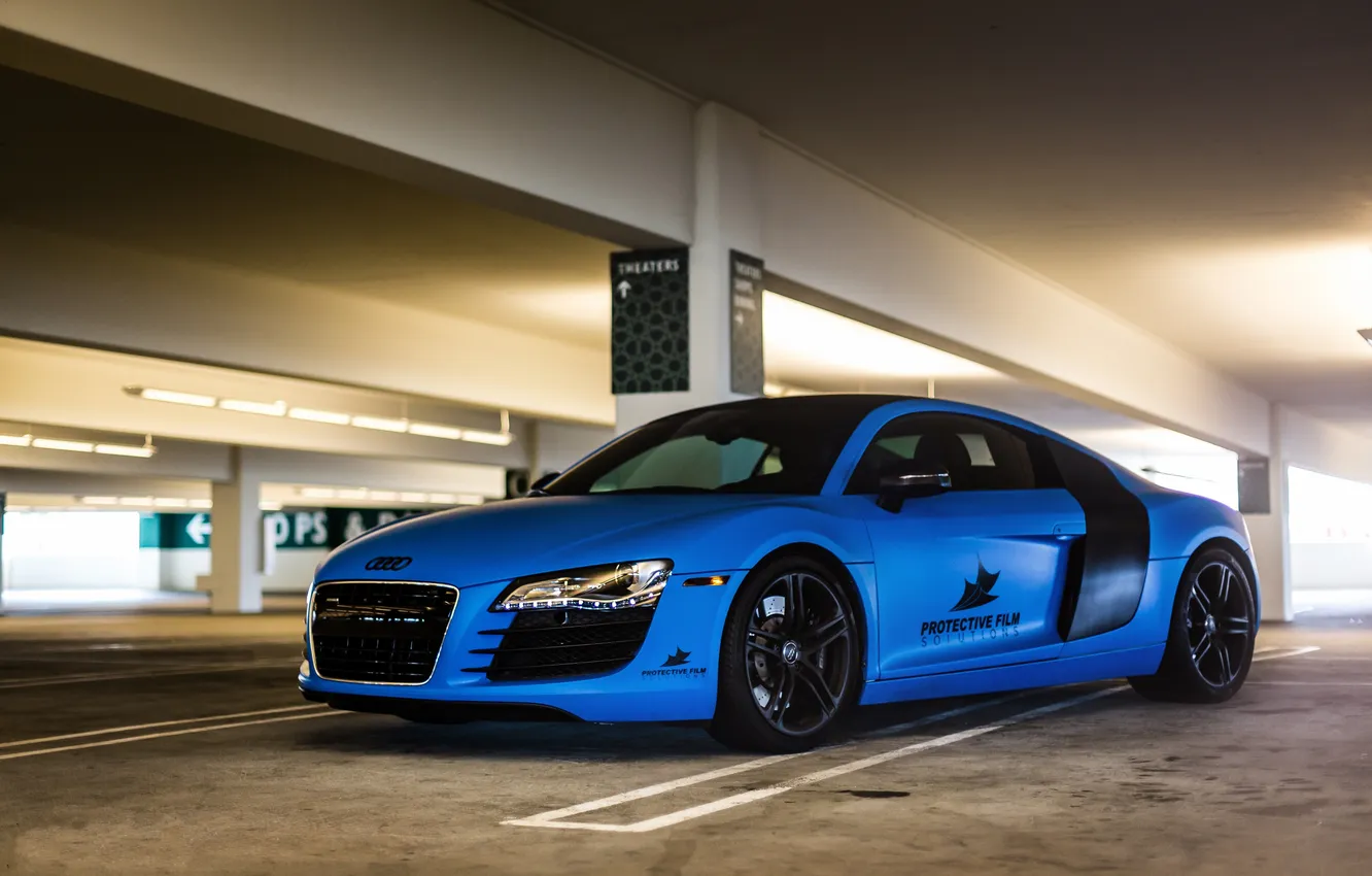 Photo wallpaper blue, Audi, audi, Parking, front view, blue, parking