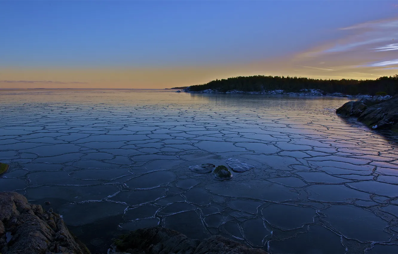 Photo wallpaper landscape, sunset, lake