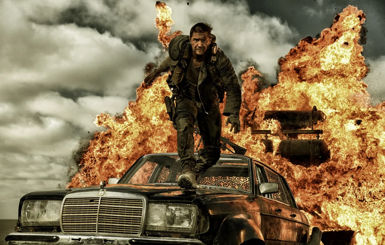 Photo wallpaper the explosion, postapocalyptic, Tom Hardy, Tom Hardy, Mad Max, Fury Road, Mad Max, this moment