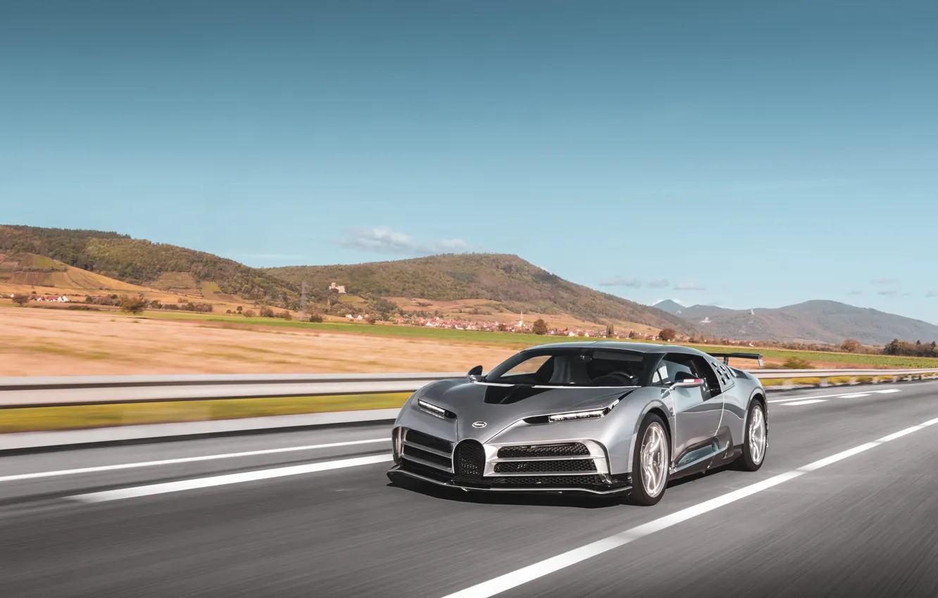 Photo wallpaper Bugatti, road, speed, Hypercar, One hundred and ten, Bugatti Centodieci