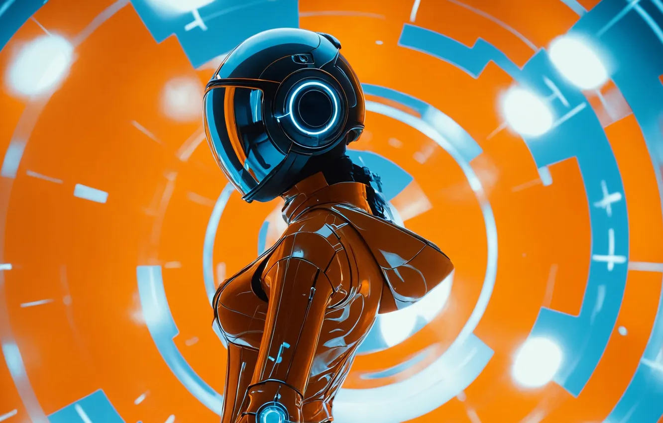 Photo wallpaper fiction, hood, helmet, orange background, jumpsuit