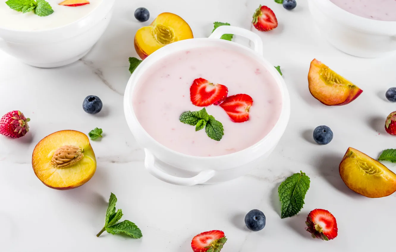 Photo wallpaper berries, fruit, yogurt
