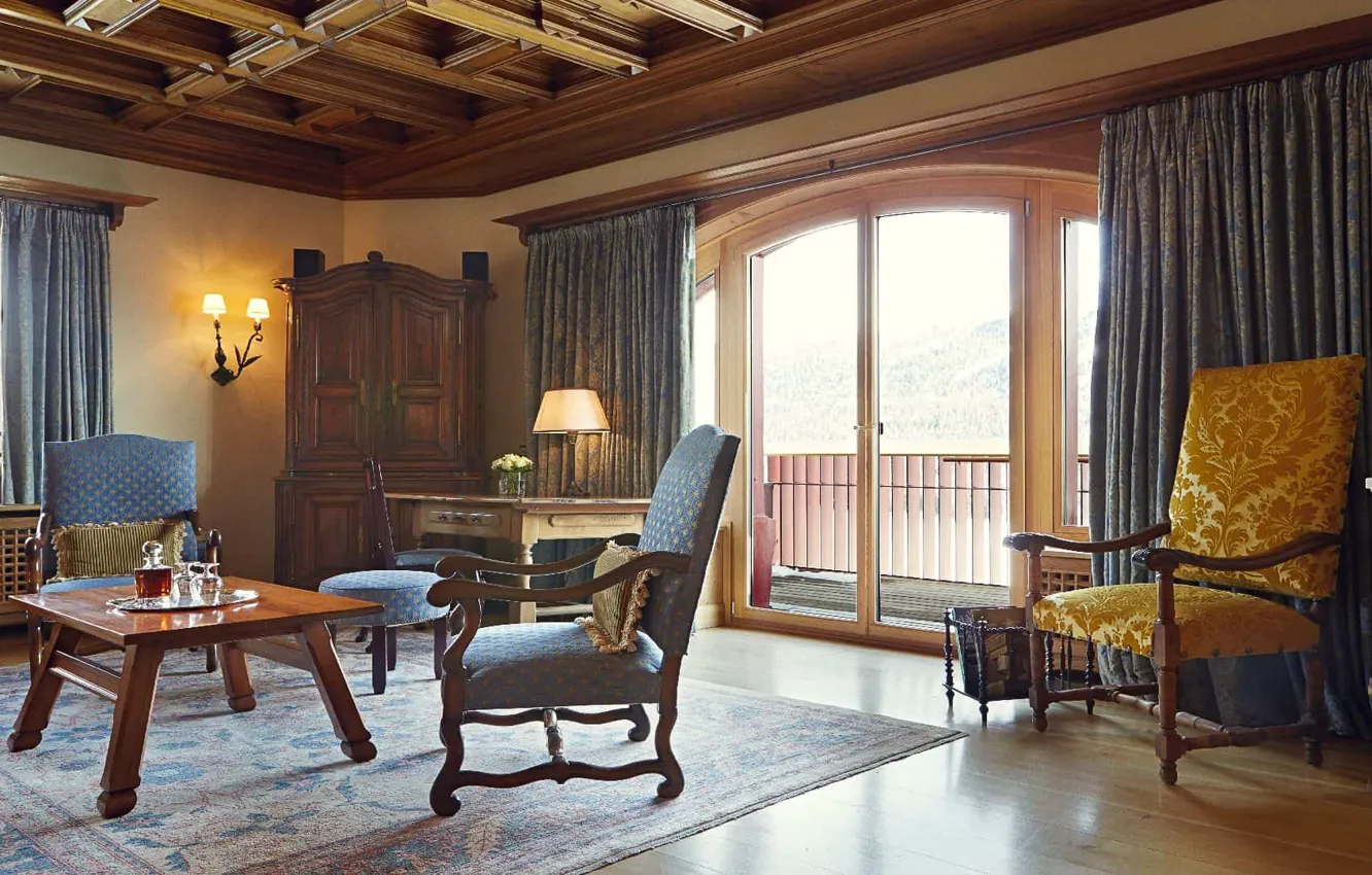Photo wallpaper interior, Switzerland, the hotel, Suite, St. Moritz, Badrutt's Palace Hotel, Hitchcock Suite