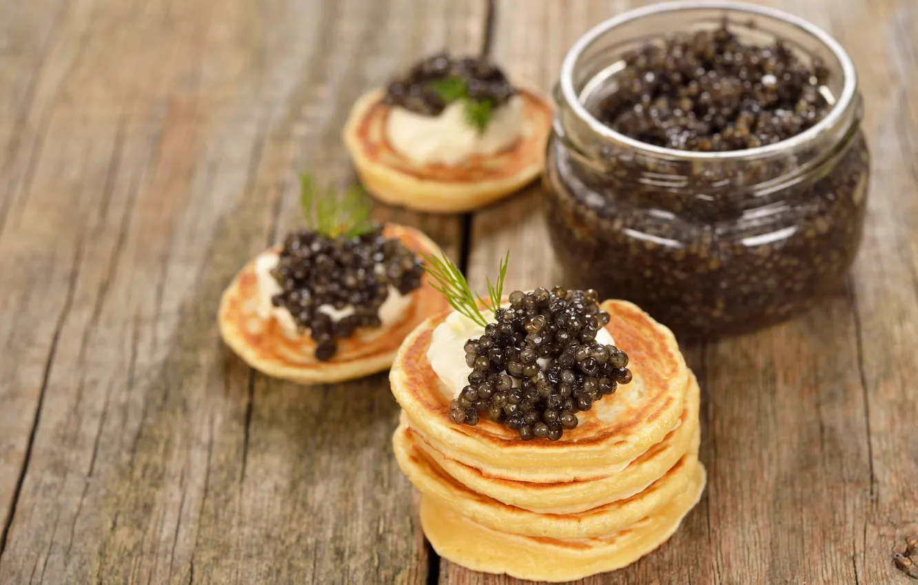 Photo wallpaper holiday, black, pancakes, caviar, cakes, caviar, Carnival, pancake
