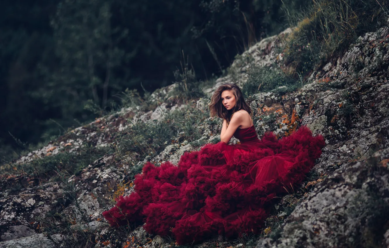 Photo wallpaper stones, makeup, dress, the beauty, in red