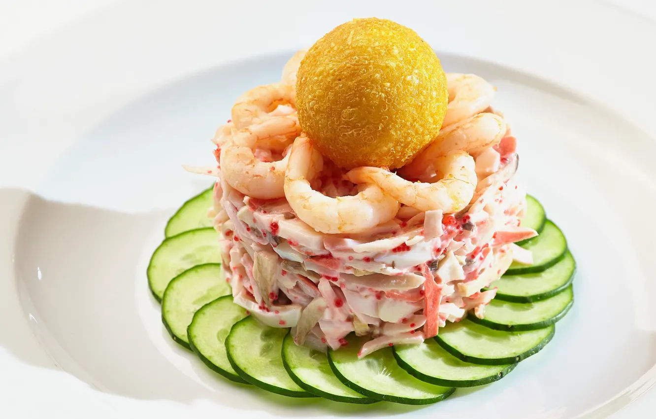 Photo wallpaper cucumbers, salad, shrimp