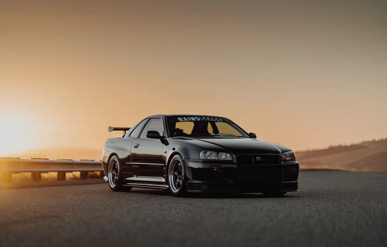 Photo wallpaper GT-R, Sunset, R34, Road, V-Spec II Only