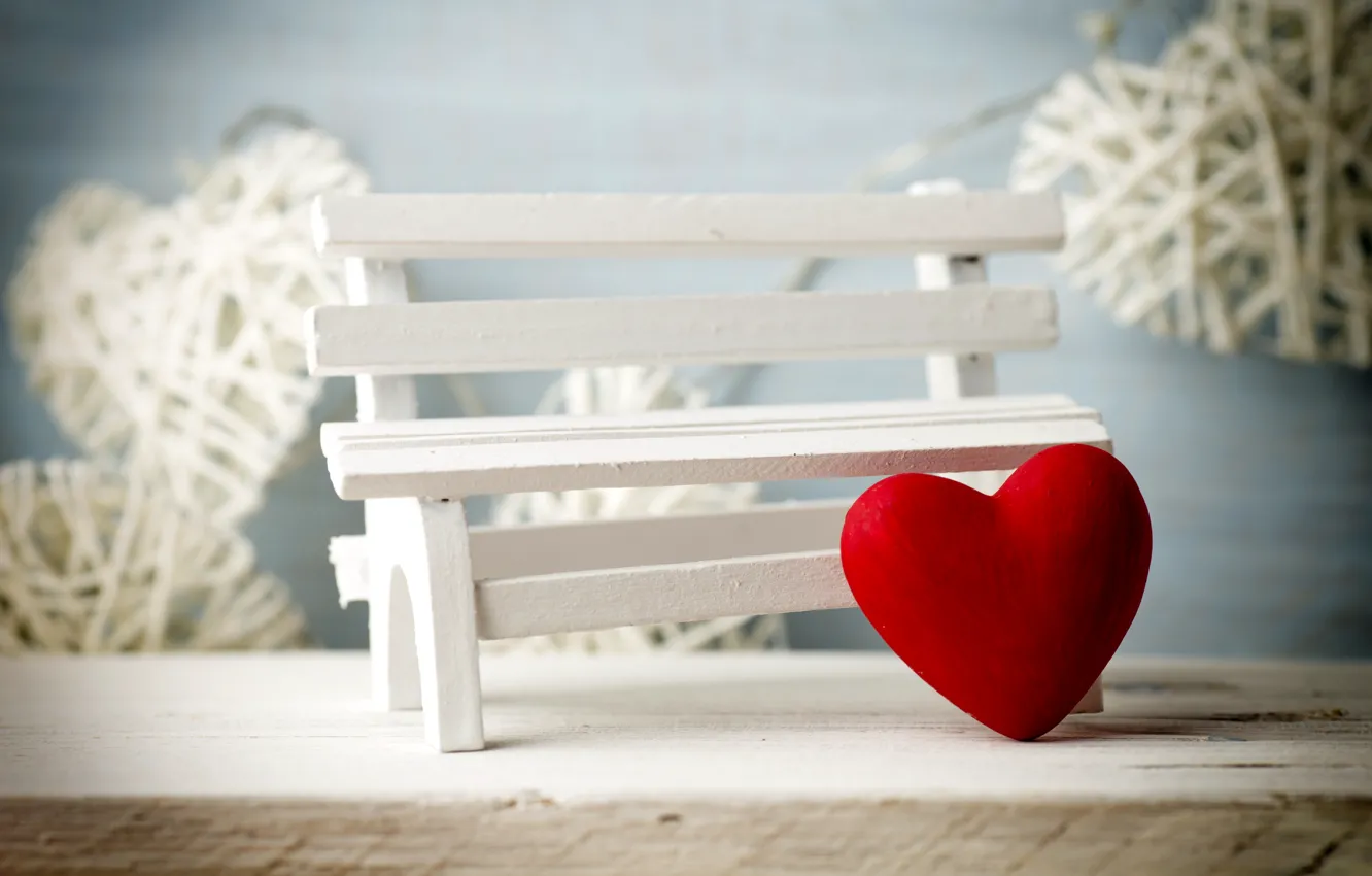 Photo wallpaper bench, heart, love, heart, romantic, Valentine's Day