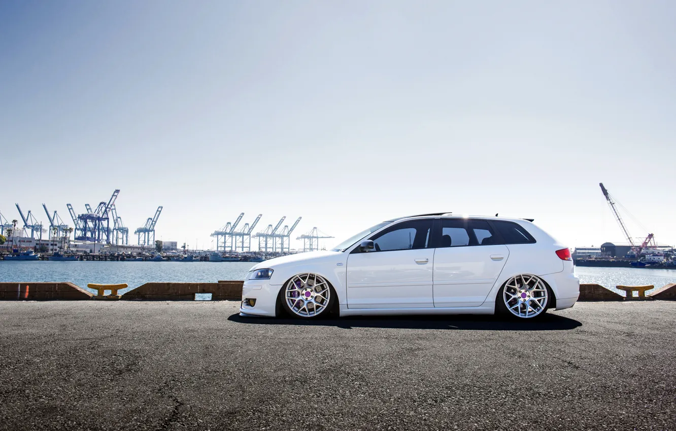 Photo wallpaper Audi, white, stance