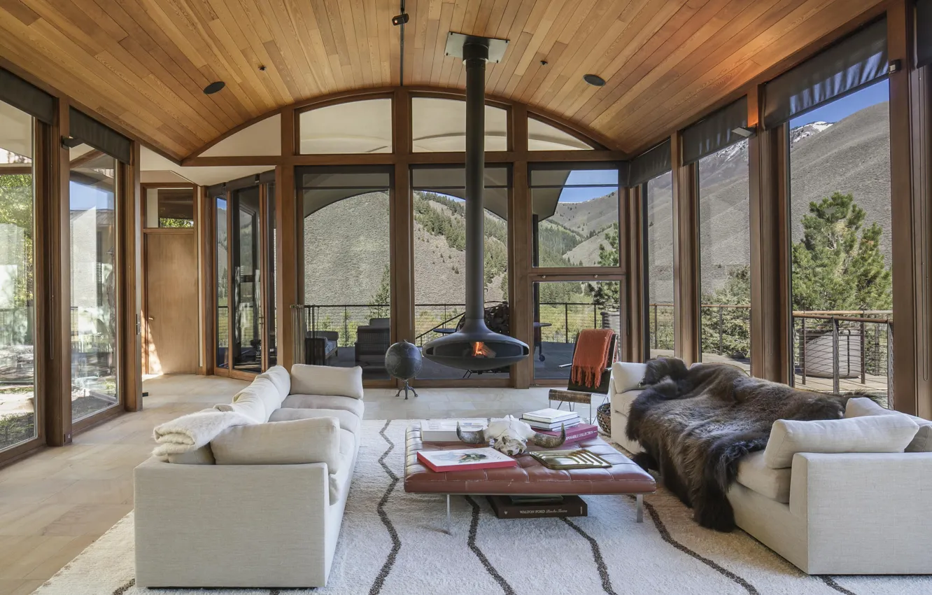 Photo wallpaper Villa, interior, fireplace, living room, Ketchum, Hyndman Creek Rd