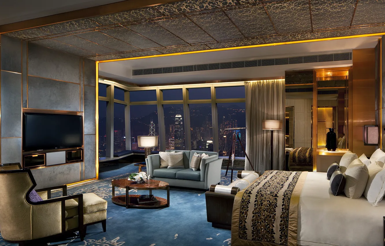 Photo wallpaper design, furniture, interior, megapolis, living room