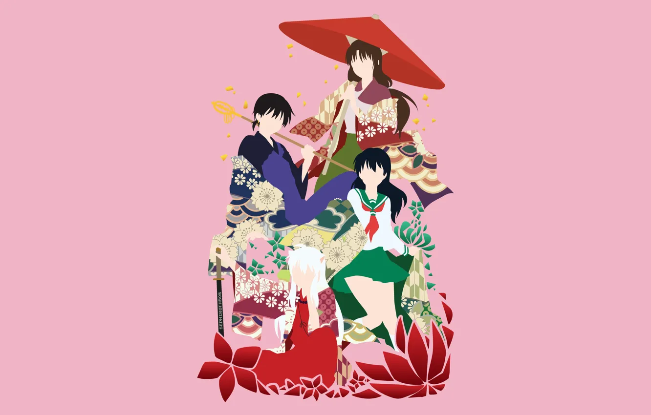 Photo wallpaper umbrella, anime, manga, kimono, Inuyasha, japonese, youkay