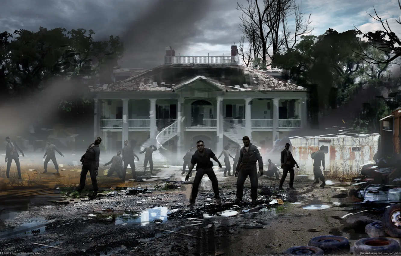 Photo wallpaper house, garbage, zombies, Left 4 Dead