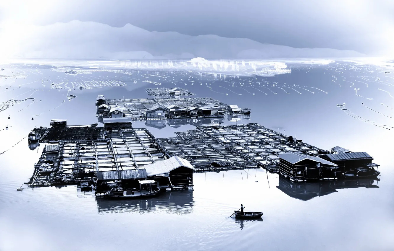 Photo wallpaper lake, boat, the raft