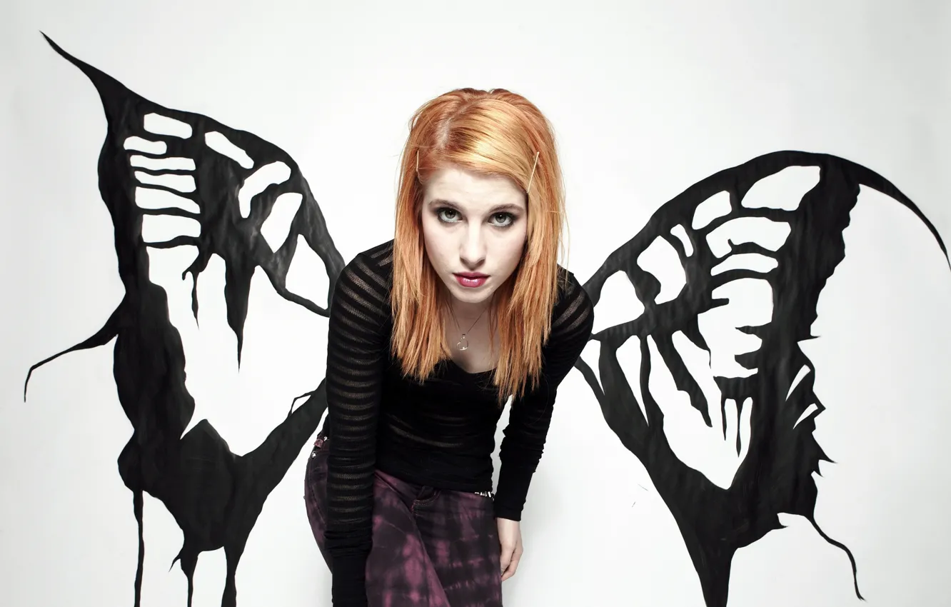 Photo wallpaper look, pose, wings, white background, Hayley Williams, Paramore, rock band, rock band