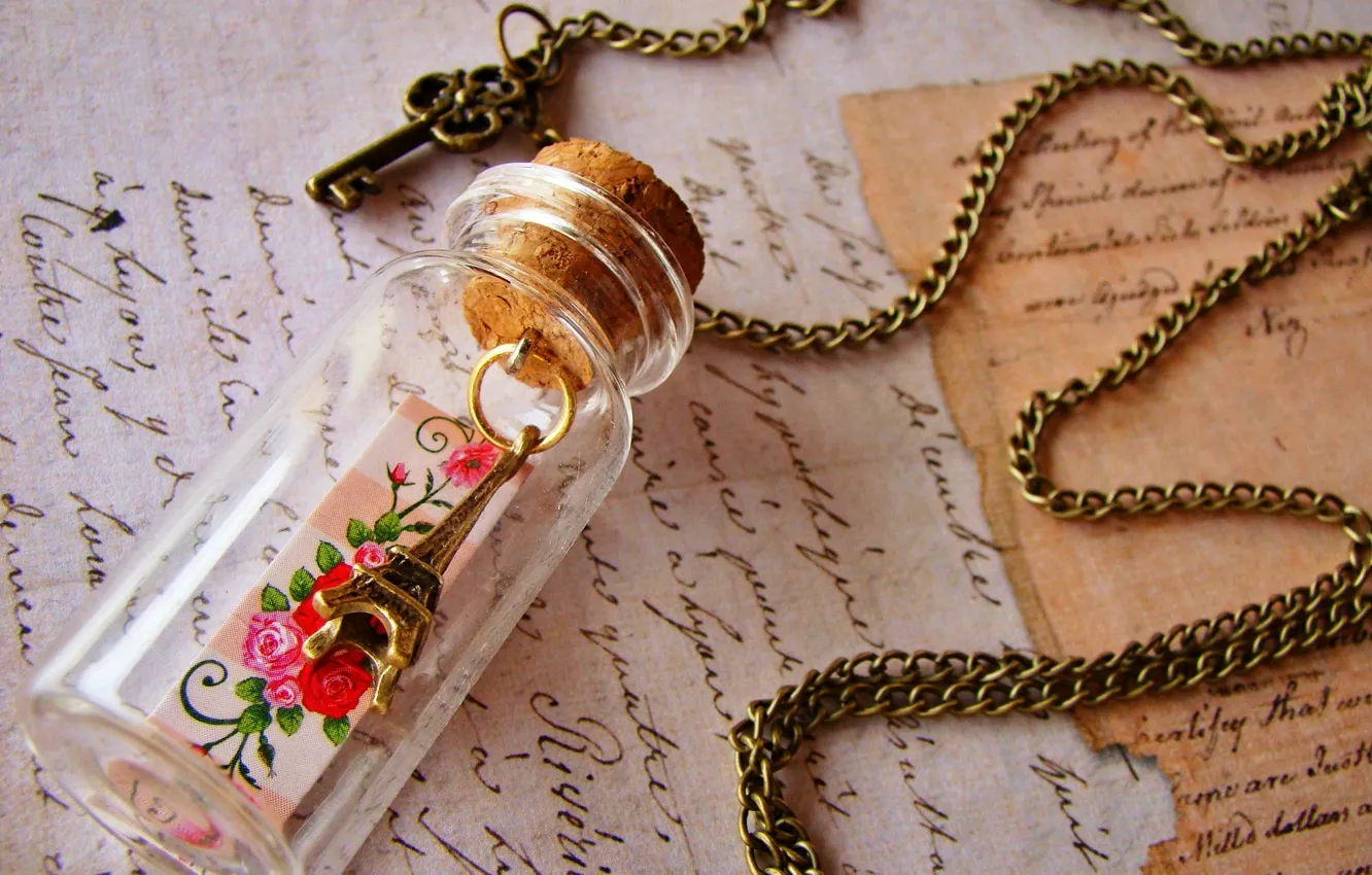 Photo wallpaper letter, France, Paris, key, figurine, Eiffel tower, Paris, love