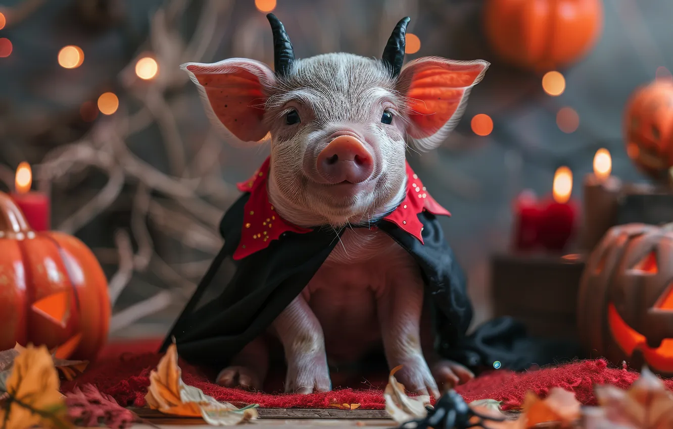 Photo wallpaper autumn, look, pose, holiday, outfit, pig, pumpkin, Halloween