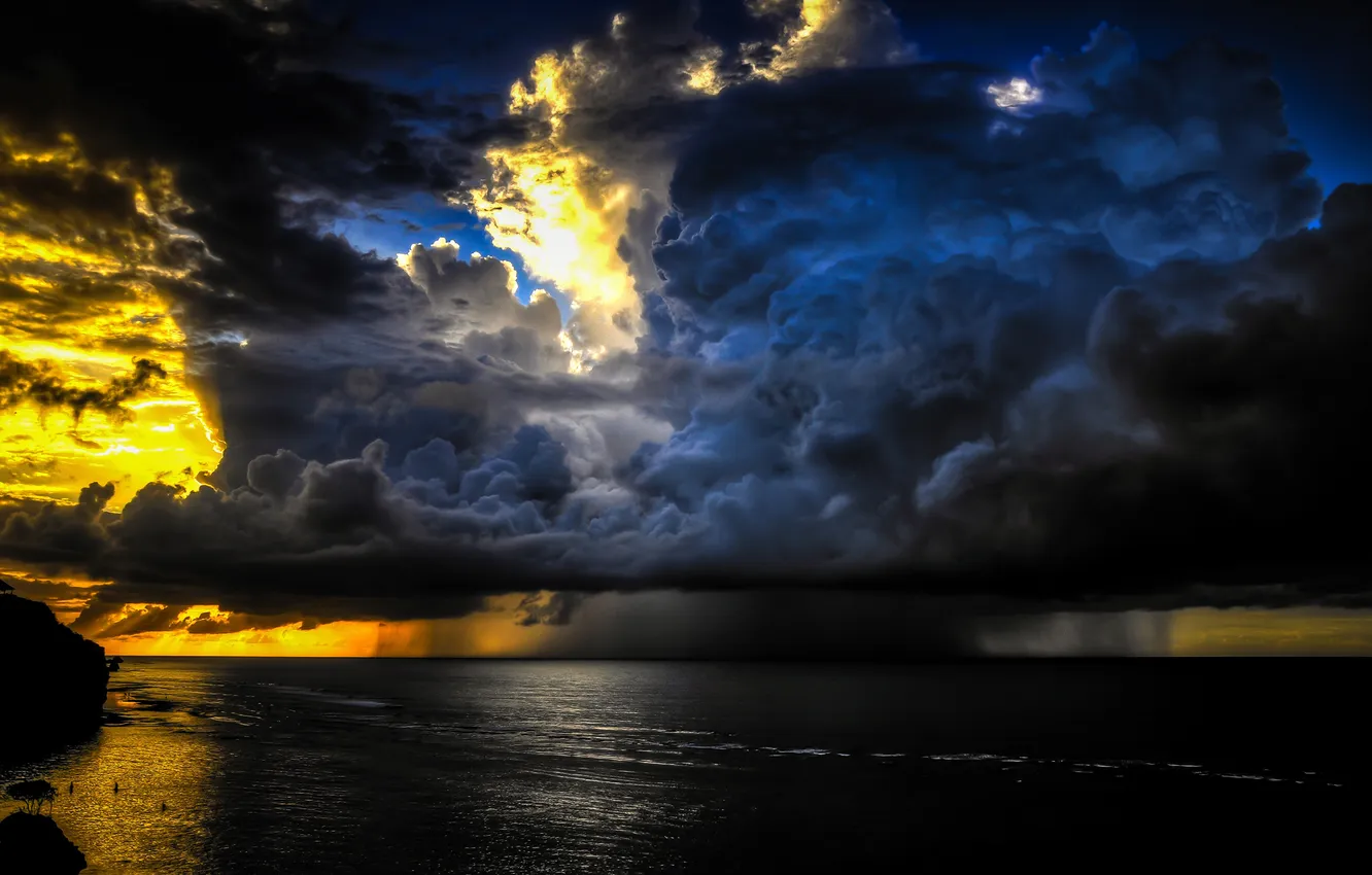 Photo wallpaper sea, the storm, wave, the sky, landscape, clouds, storm, nature