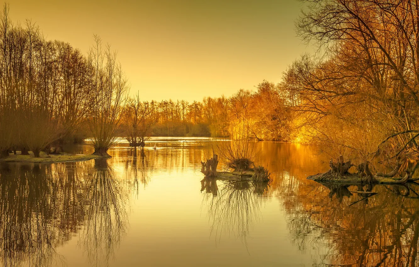 Photo wallpaper autumn, lake, morning