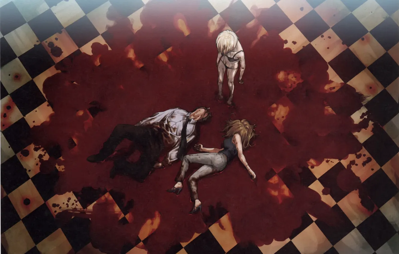Photo wallpaper murder, horror, madness, blood, No More Heroes, a pool of blood, by Yuusuke Kozaki, Alice …