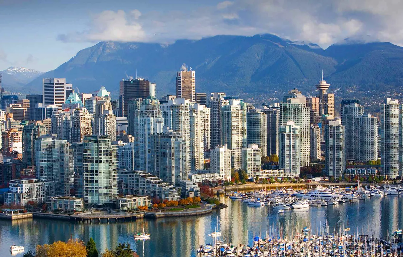 Photo wallpaper landscape, mountains, home, Canada, Vancouver, harbour, British Columbia