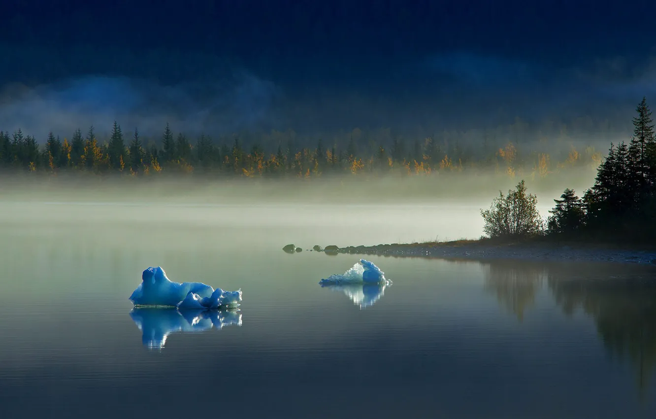 Photo wallpaper ice, autumn, fog, Alaska, lake Mendenhall