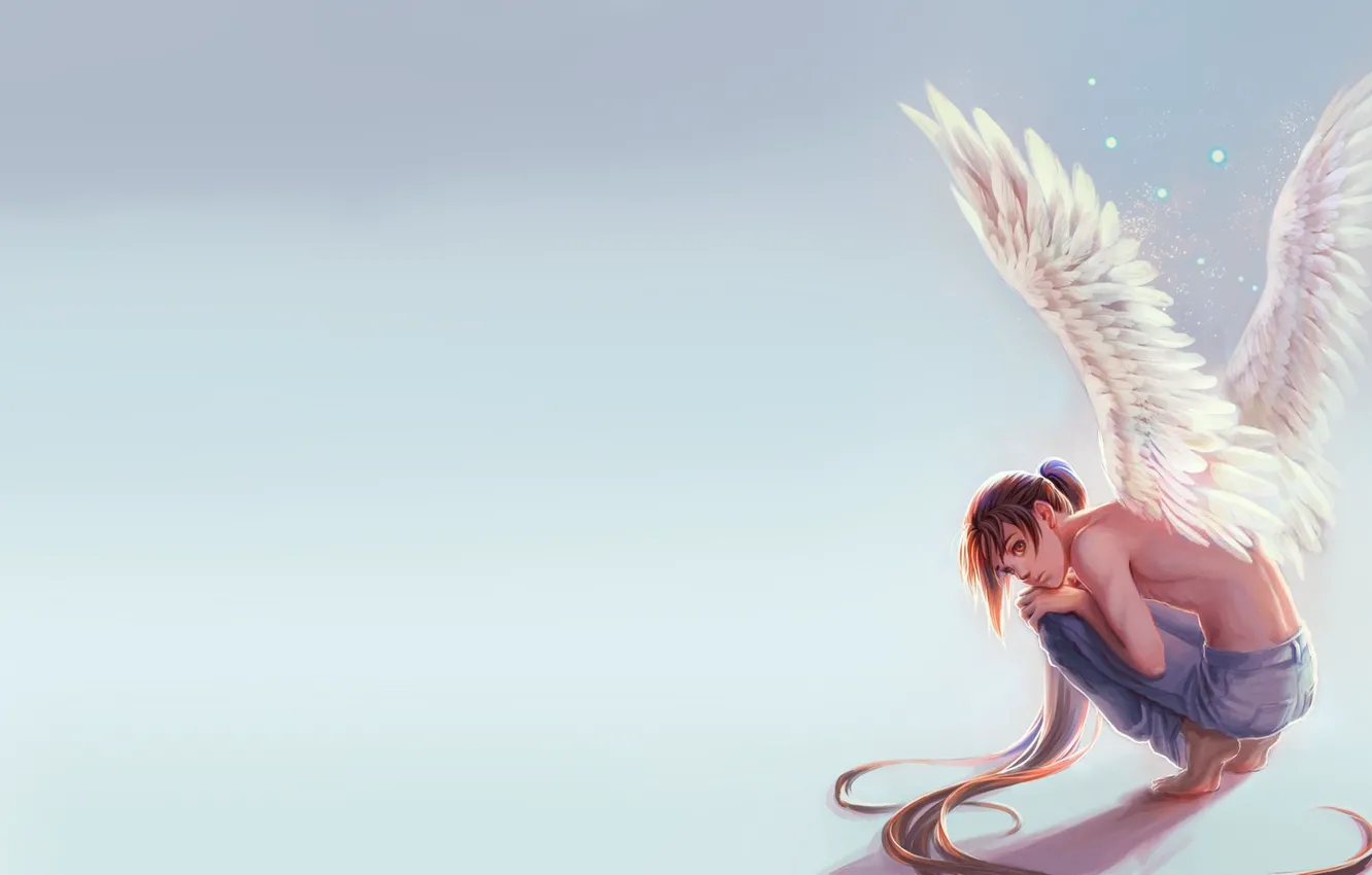 Photo wallpaper mood, wings, minimalism, angel, anime, art, guy, tower of god