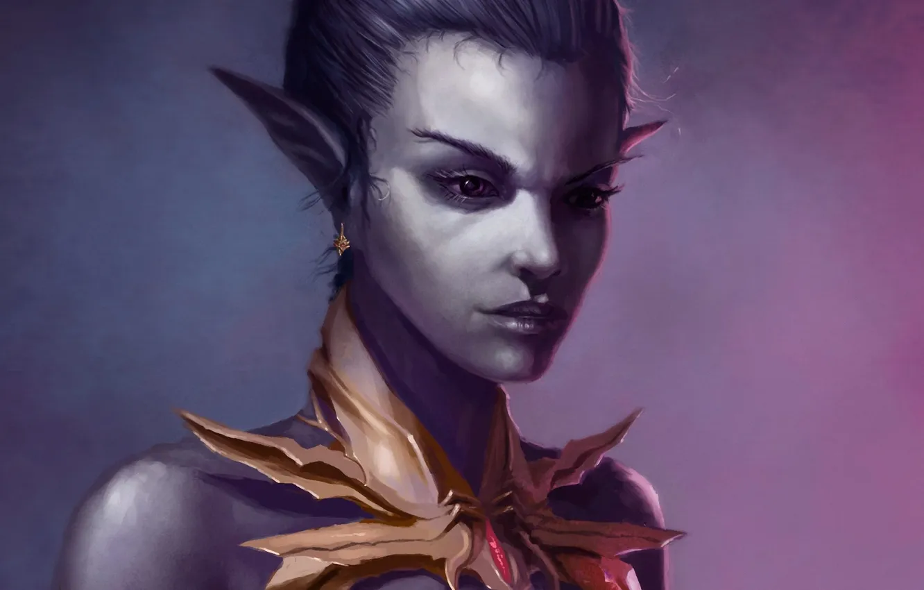 Photo wallpaper girl, elf, tattoo, art, elf, ears, lineage, black