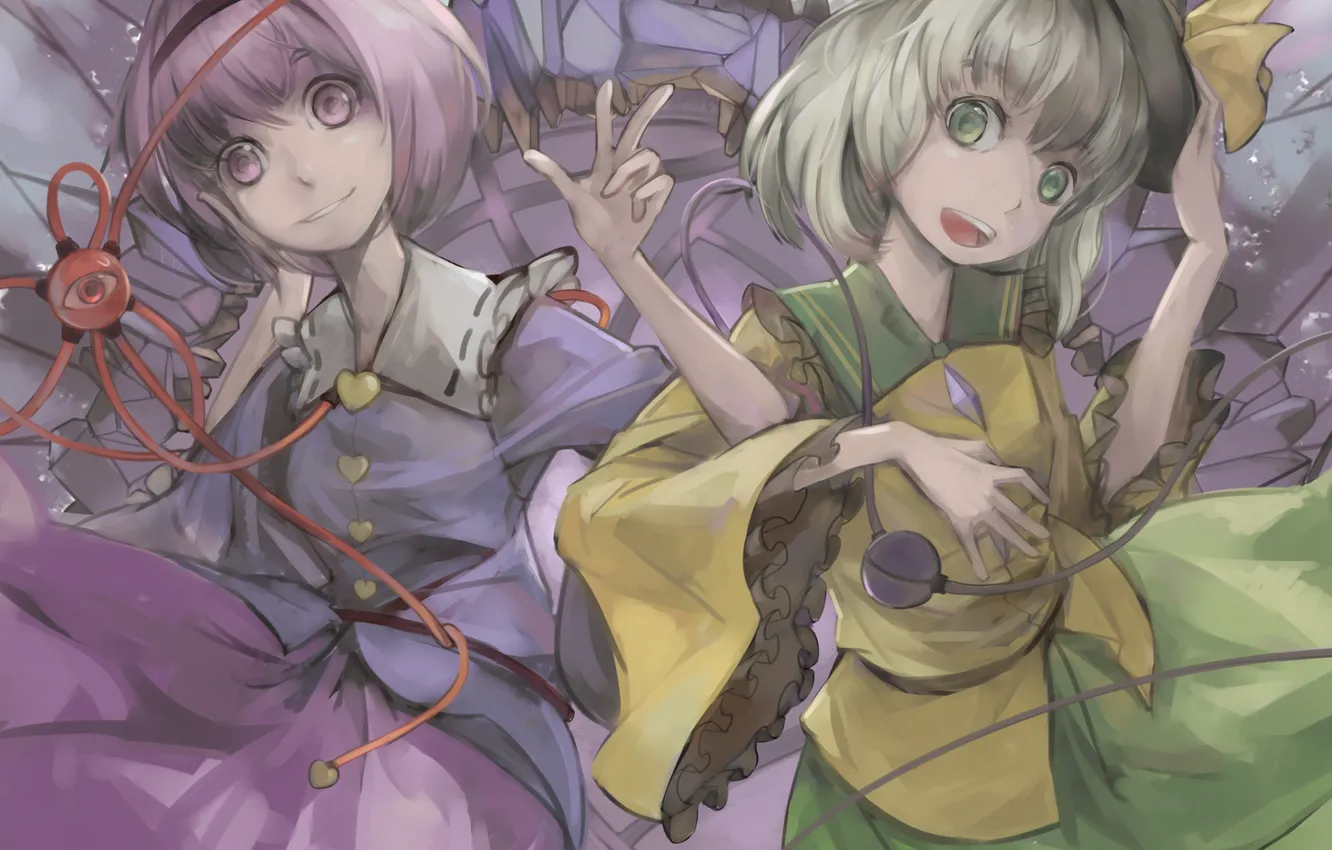 Photo wallpaper girl, joy, art, touhou, Komeiji Satori, Komeiji Koishi