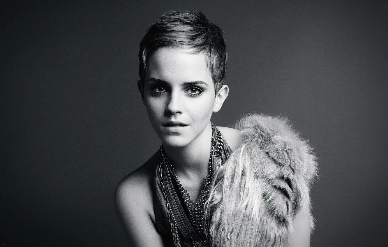 Photo wallpaper b/W, short hair, Emma Watson