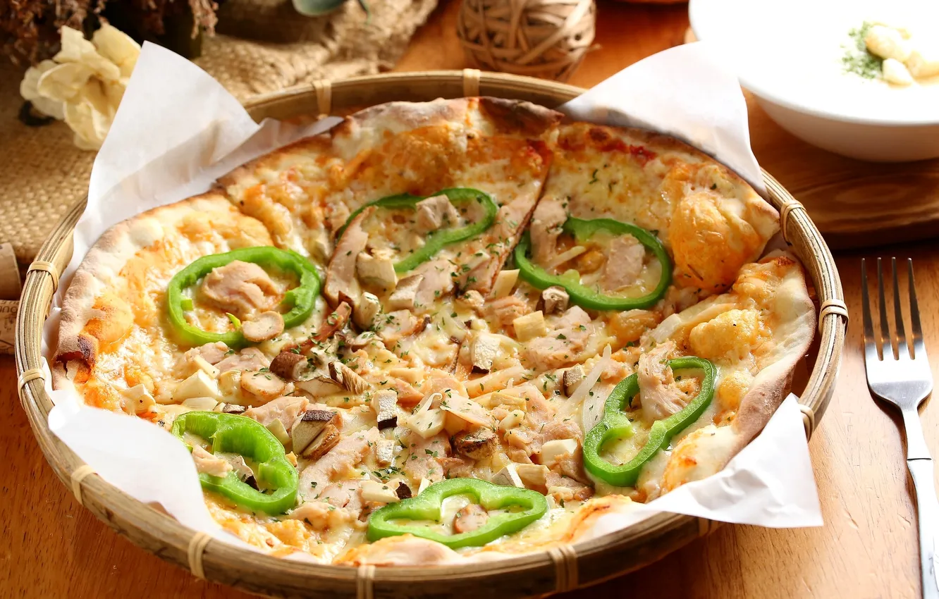 Photo wallpaper mushrooms, pepper, pizza, filling