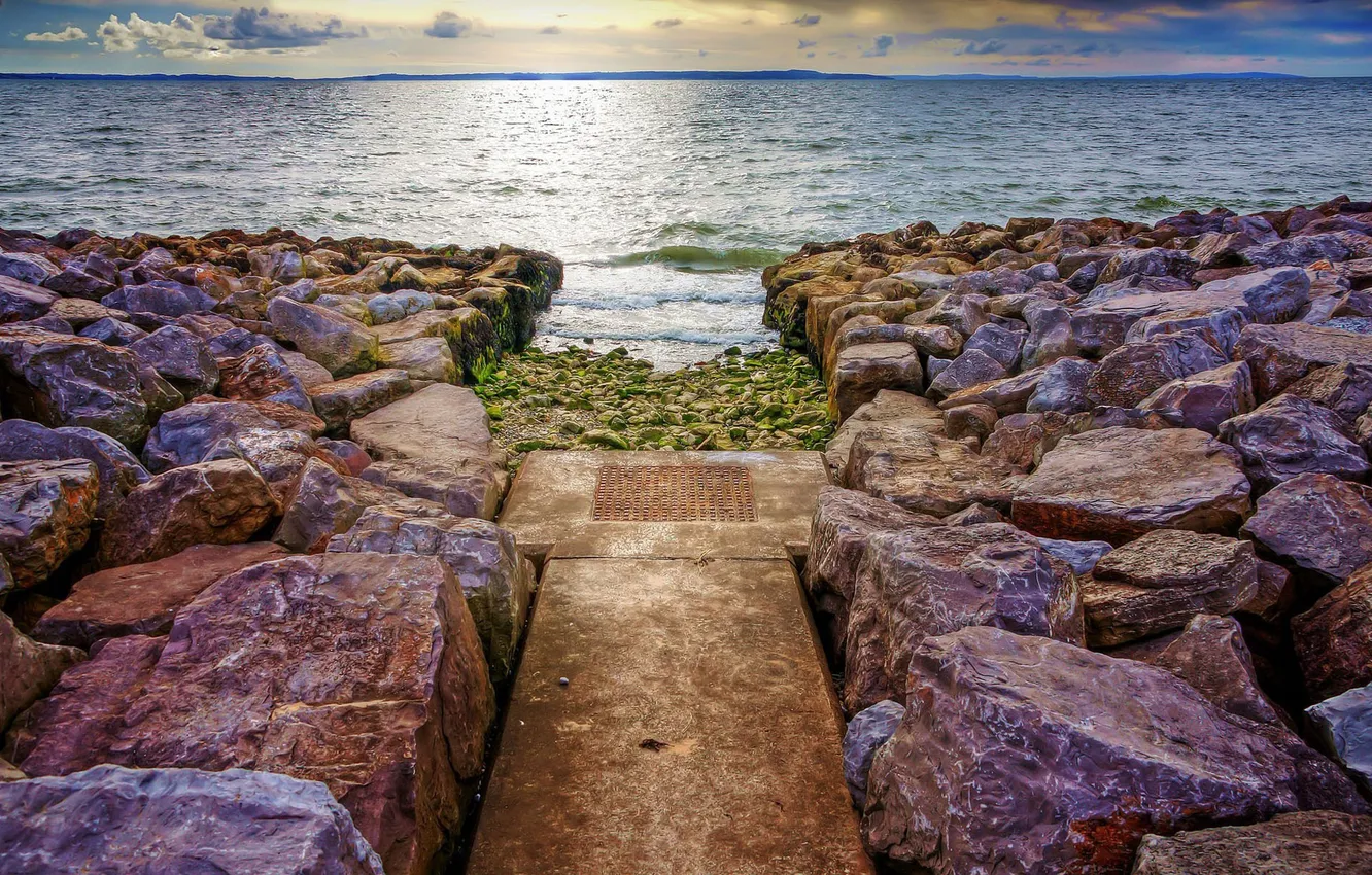 Photo wallpaper road, water, stones, rocky path