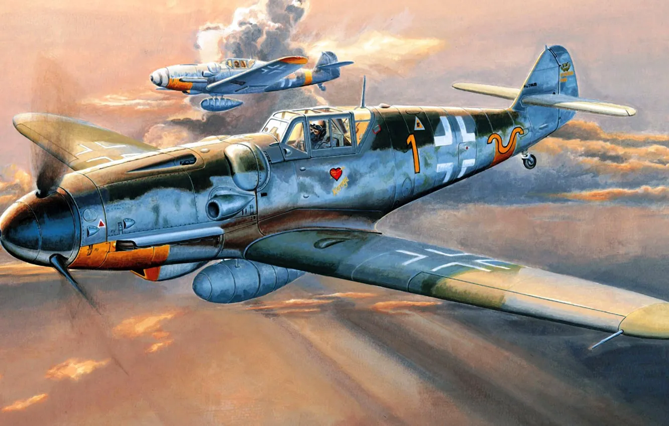 Photo wallpaper figure, Messerschmitt, Air force, Luftwaffe, single-engine piston fighter-low, the most popular model BF-109, BF109 G-6