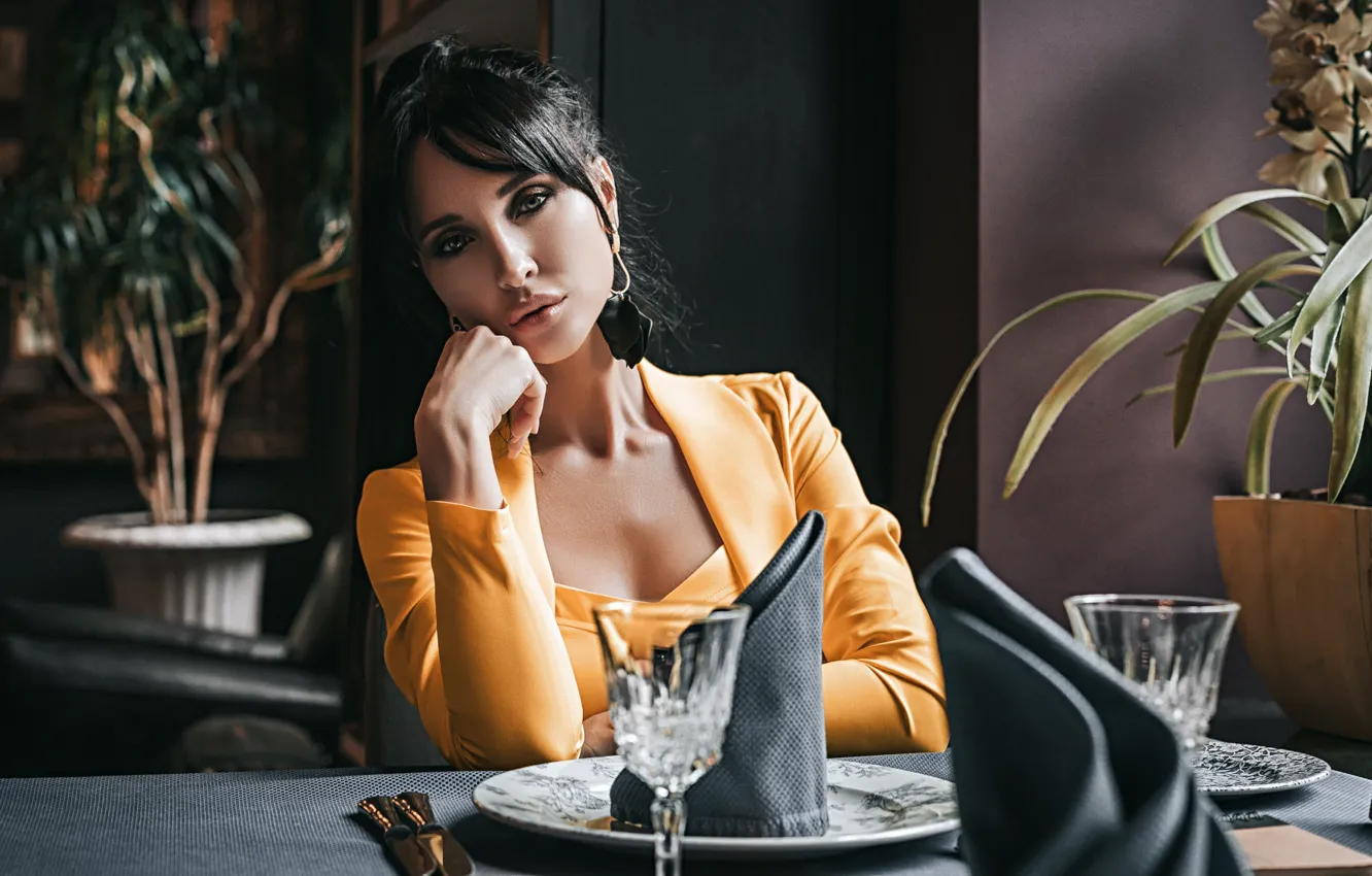 Photo wallpaper look, girl, brunette, Anton Kharisov