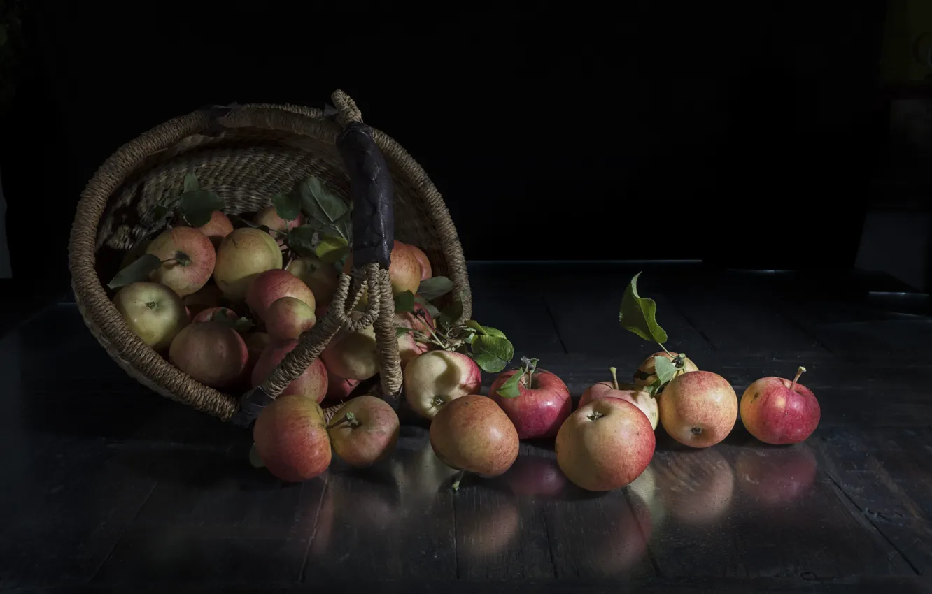 Photo wallpaper photo, Basket, Apples, Food