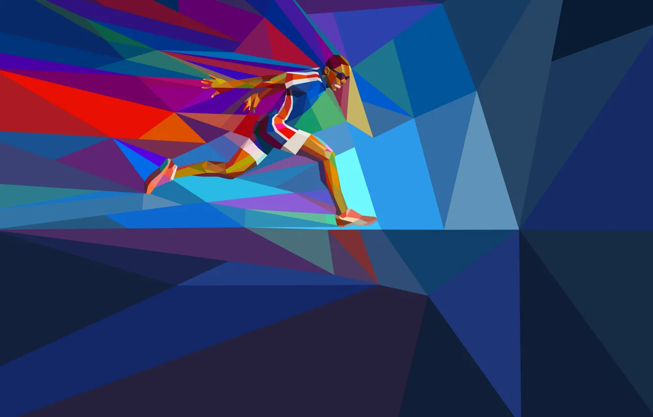 Photo wallpaper running, runner, athletics, athlete, low poly