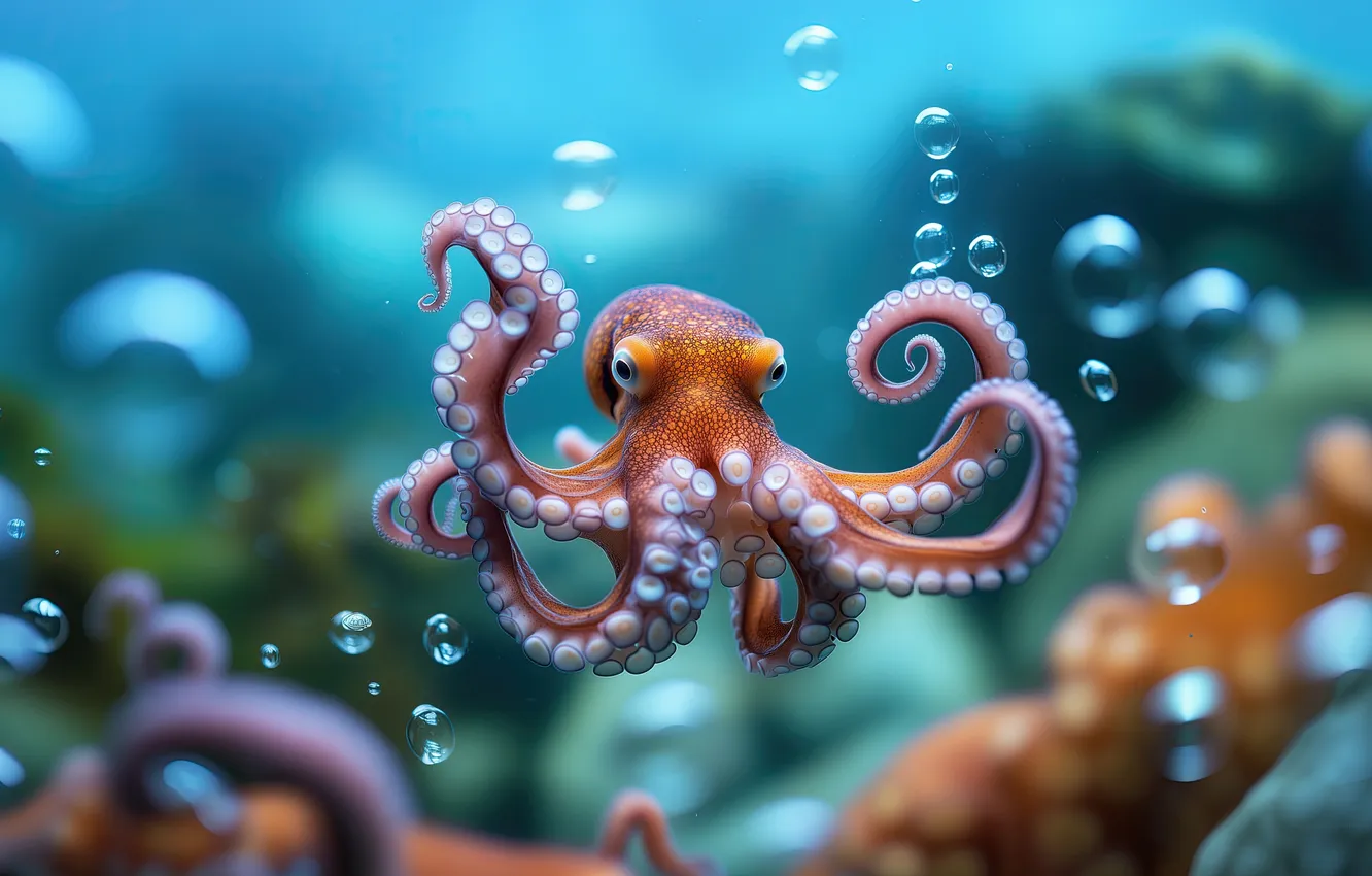 Photo wallpaper underwater, octopus, marine, ecosystem