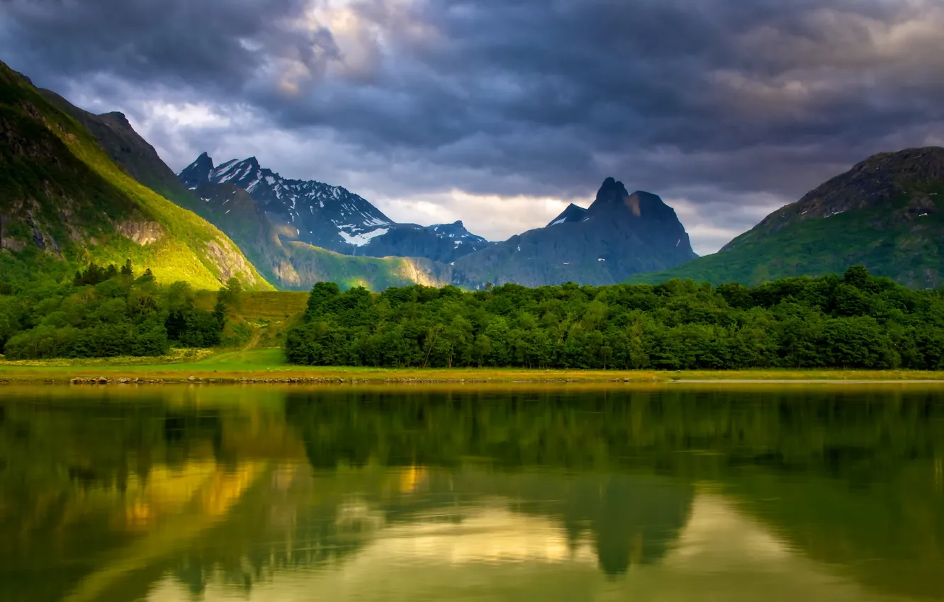 Photo wallpaper the sky, landscape, mountains, lake
