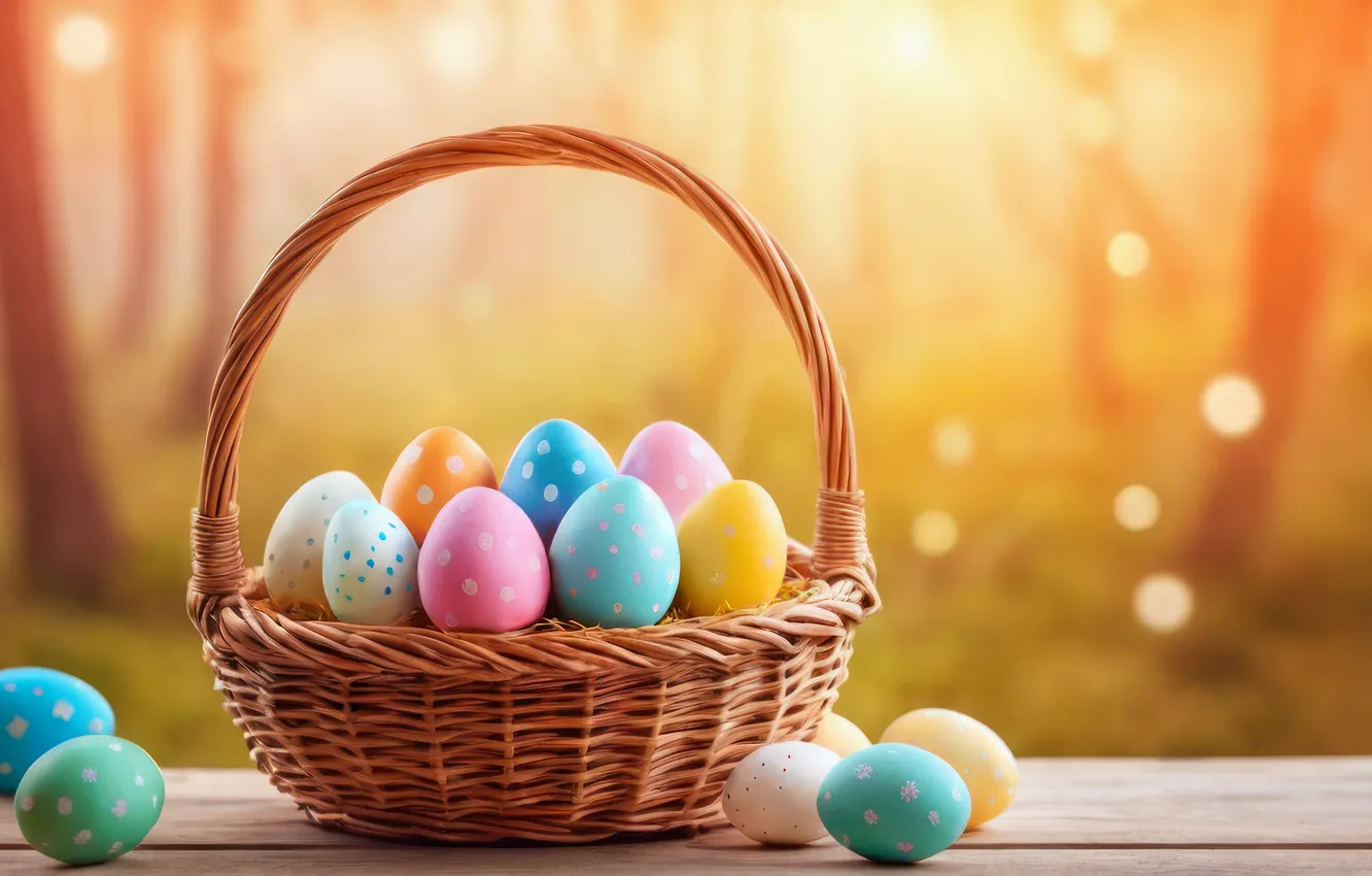 Photo wallpaper flowers, eggs, spring, colorful, Easter, happy, flowers, spring
