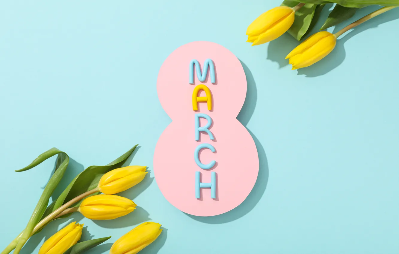 Photo wallpaper flowers, figure, tulips, happy, March 8, flowers, tulips, spring