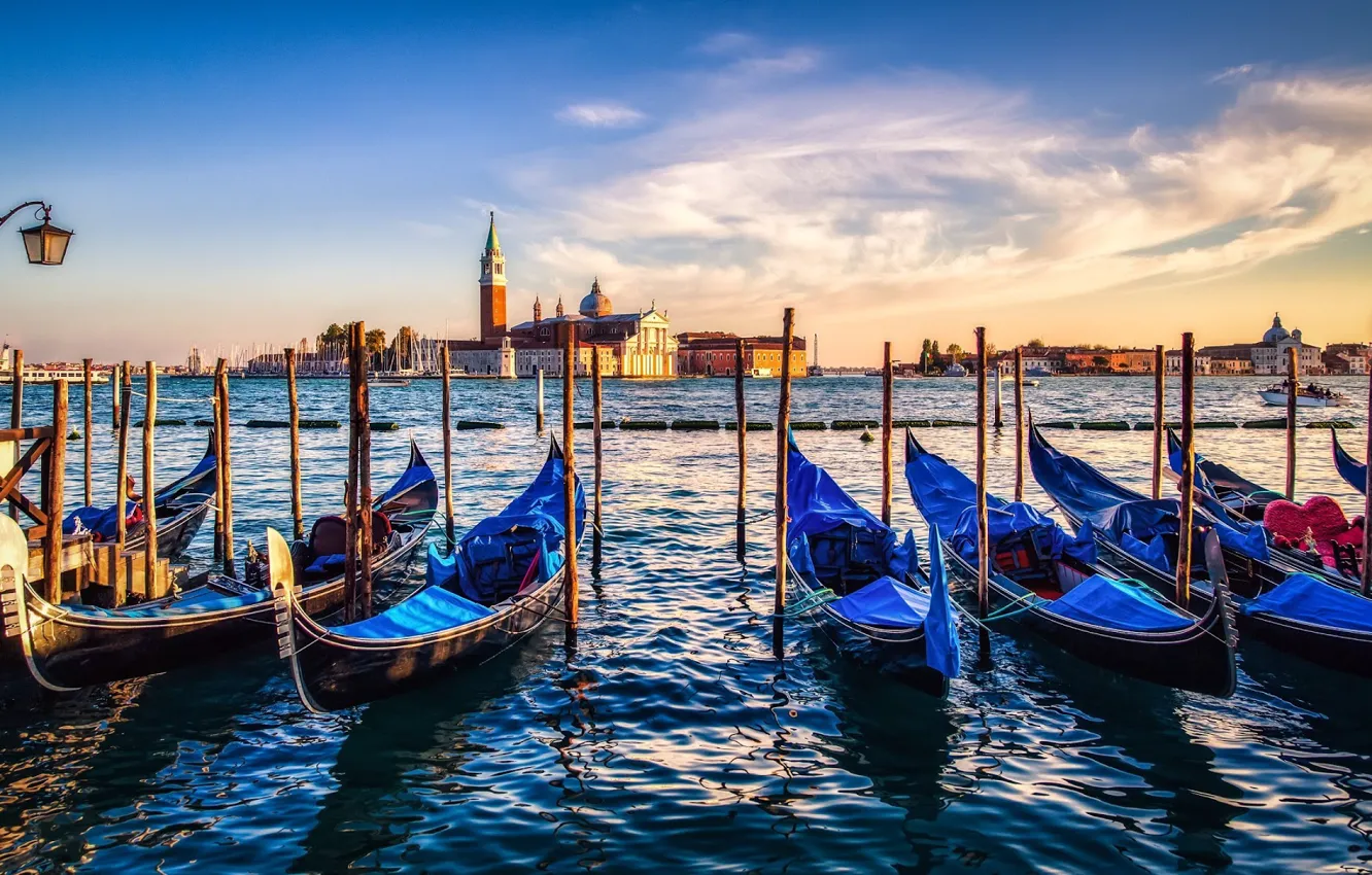 Photo wallpaper city, sky, sea, Italy, sunset, water, clouds, Venice
