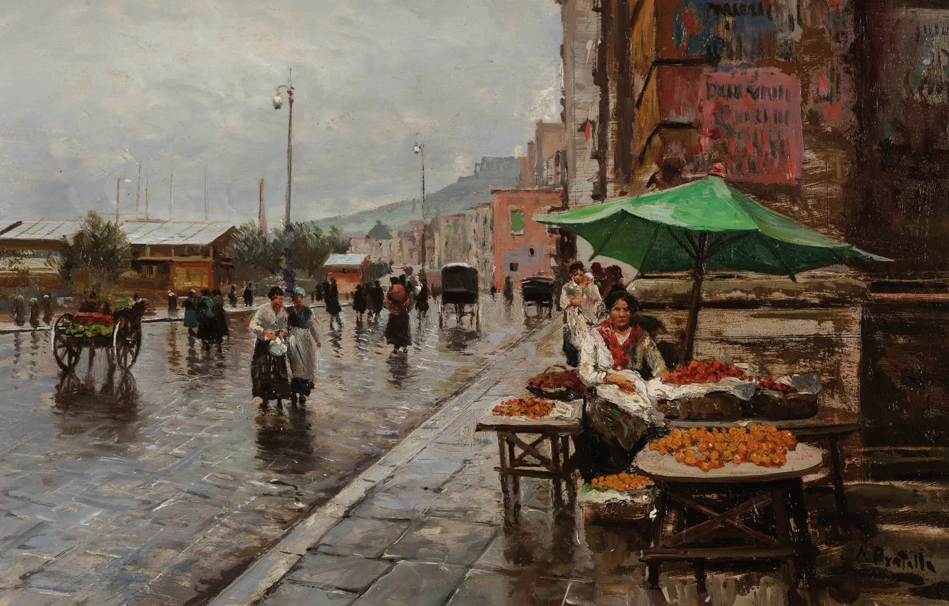 Photo wallpaper Napoli, Naples, Naples, Italian painter, Italian painter, oil on canvas, the way of the Market, …