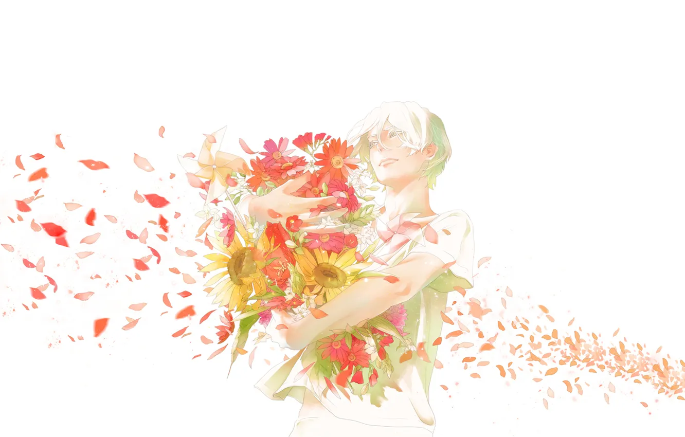 Photo wallpaper sunflowers, flowers, bouquet, guy, art